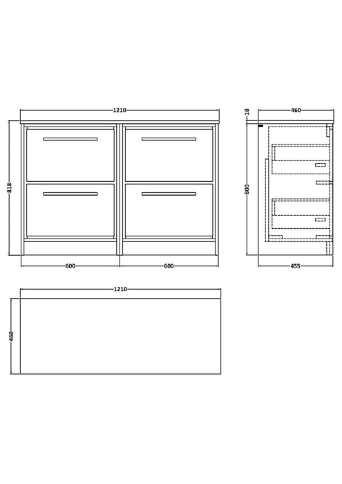 1200mm Floor Standing 4-Drawer Unit & Worktop (Drawer Unit, Basin or Set)