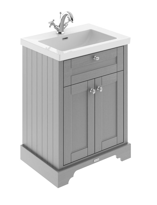 Old London 600mm Storm Grey 2 Door Floor Standing Vanity Unit With 1 Tap Hole Fireclay Basin