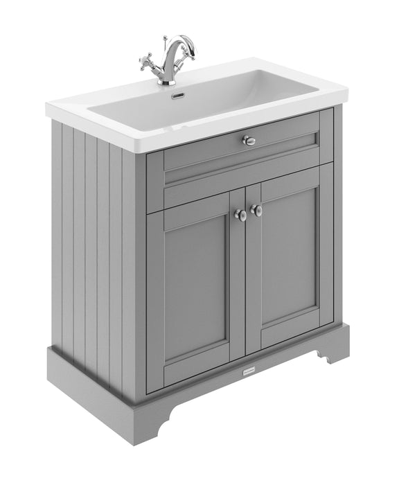 Old London 800mm Storm Grey 2 Door Floor Standing Vanity Unit With 1 Tap Hole Fireclay Basin