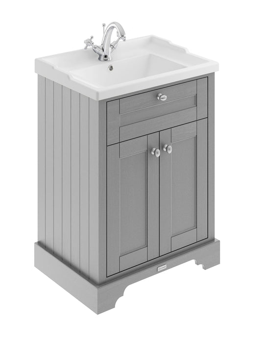 Old London 600mm Storm Grey 2 Door Floor Standing Cabinet With 1 Tap Hole Basin