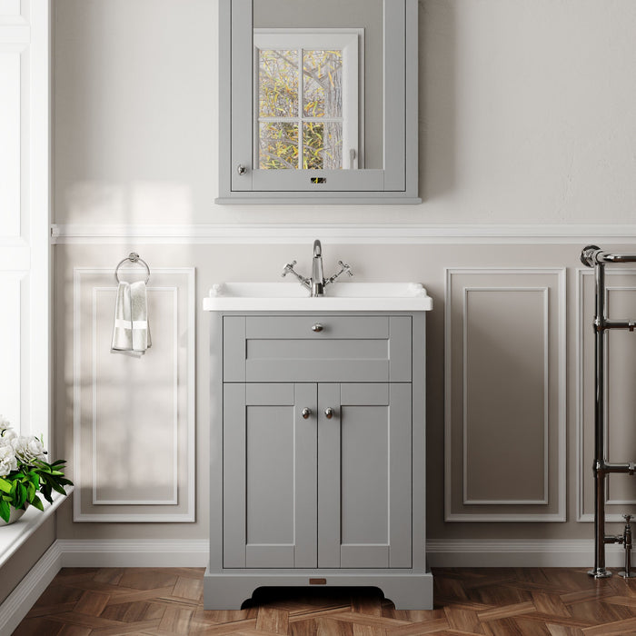 Old London 600mm Storm Grey 2 Door Floor Standing Cabinet With 1 Tap Hole Basin