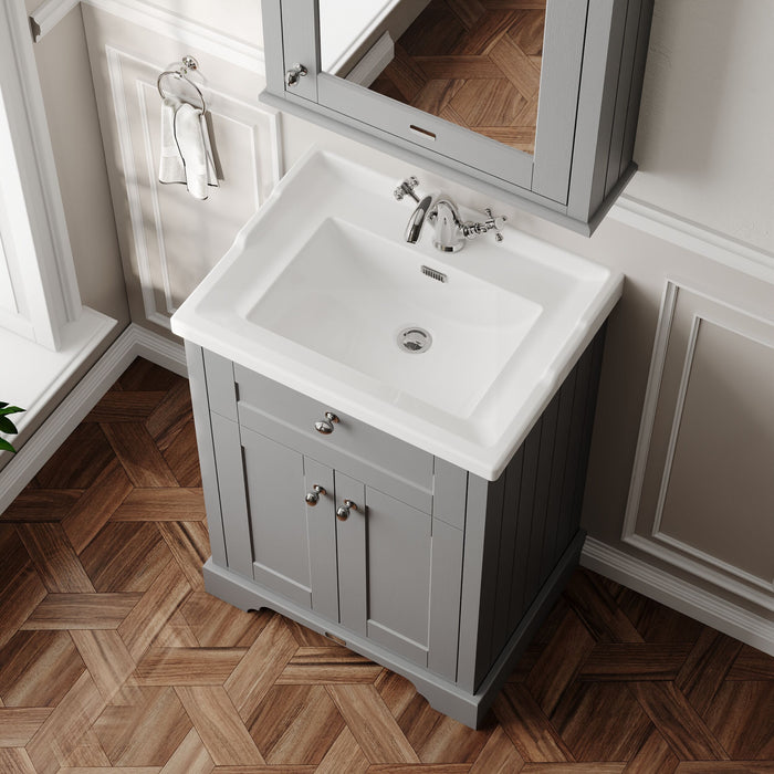 Old London 600mm Storm Grey 2 Door Floor Standing Cabinet With 1 Tap Hole Basin