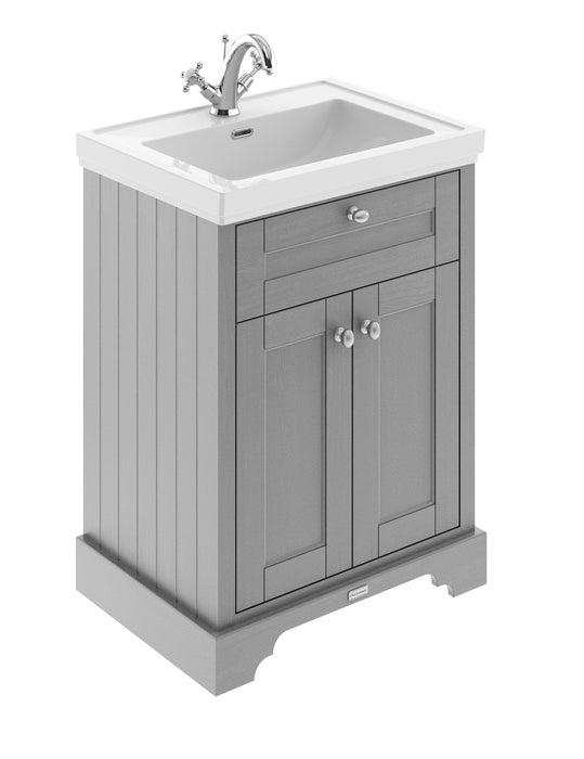 Old London 600mm Storm Grey 2 Door Floor Standing Vanity Unit With 1 Tap Hole Basin