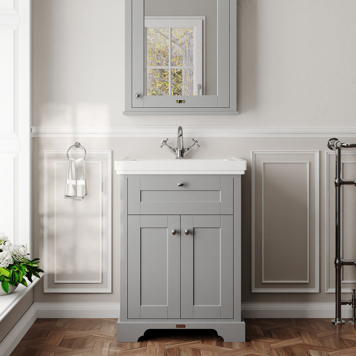 Old London 600mm Storm Grey 2 Door Floor Standing Vanity Unit With 1 Tap Hole Basin