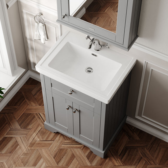 Old London 600mm Storm Grey 2 Door Floor Standing Vanity Unit With 1 Tap Hole Basin