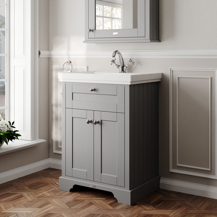 Old London 600mm Storm Grey 2 Door Floor Standing Vanity Unit With 1 Tap Hole Basin