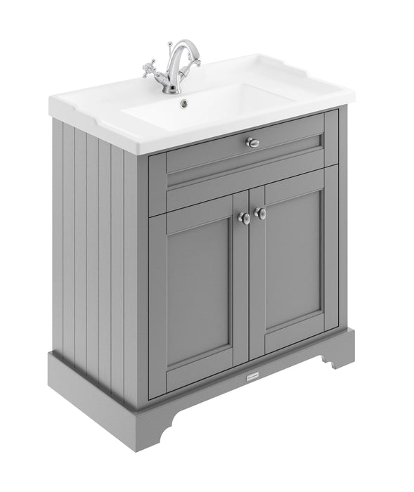 Old London 800mm Storm Grey 2 Door Floor Standing Cabinet With 1 Tap Hole Basin