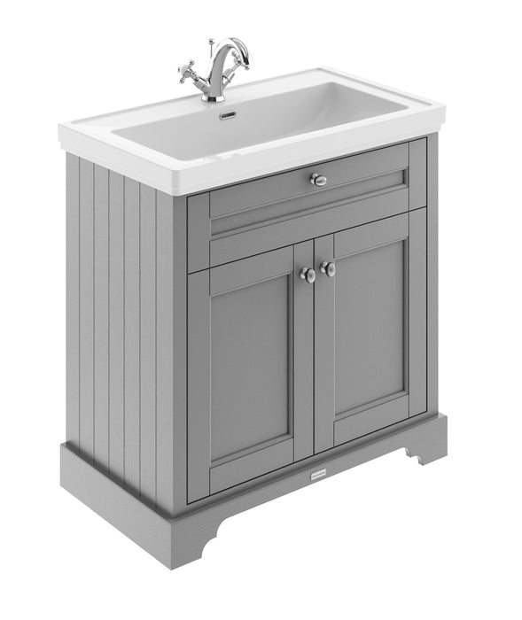 Old London 800mm Storm Grey 2 Door Floor Standing Vanity Unit With 1 Tap Hole Basin