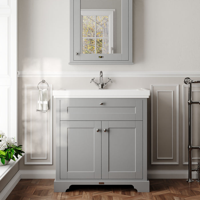 Old London 800mm Storm Grey 2 Door Floor Standing Vanity Unit With 1 Tap Hole Basin