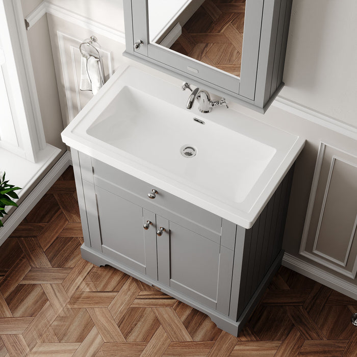Old London 800mm Storm Grey 2 Door Floor Standing Vanity Unit With 1 Tap Hole Basin
