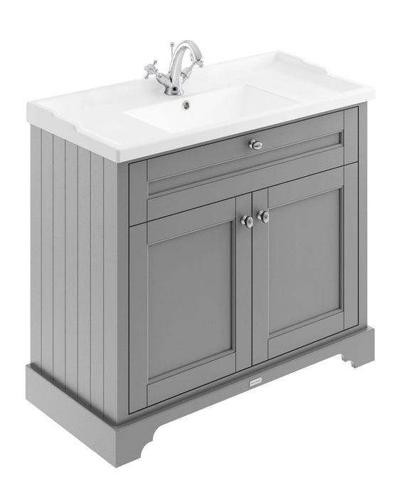 Old London 1000mm Storm Grey 2 Door Floor Standing Cabinet With 1 Tap Hole Basin