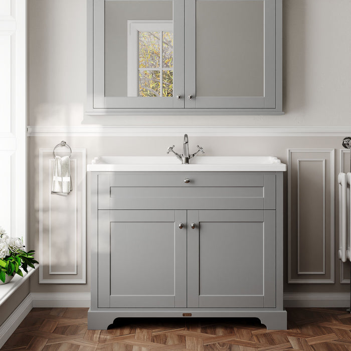 Old London 1000mm Storm Grey 2 Door Floor Standing Cabinet With 1 Tap Hole Basin