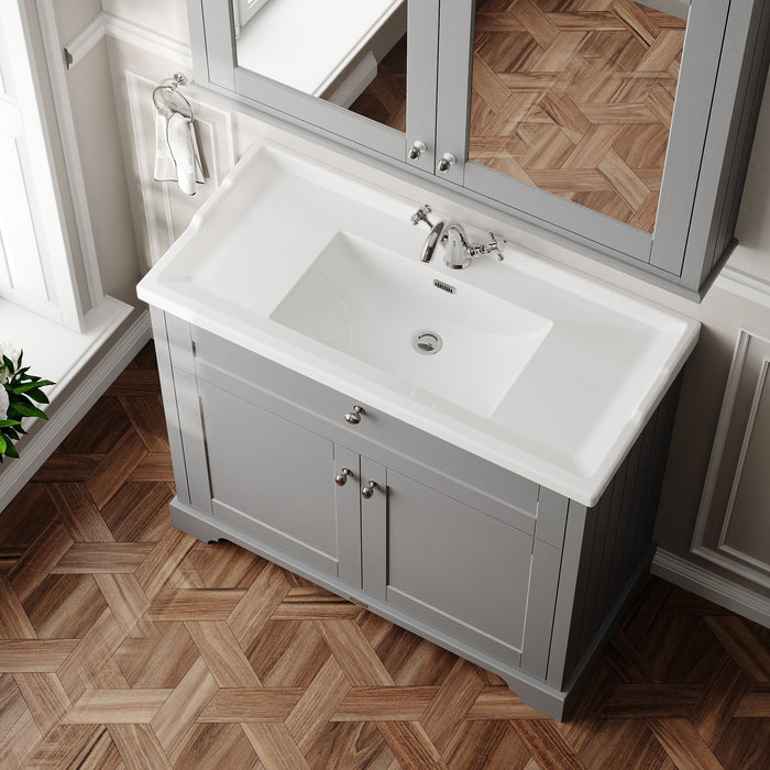 Old London 1000mm Storm Grey 2 Door Floor Standing Cabinet With 1 Tap Hole Basin