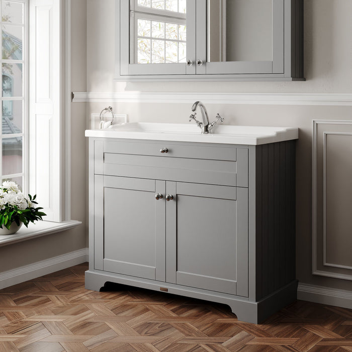 Old London 1000mm Storm Grey 2 Door Floor Standing Cabinet With 1 Tap Hole Basin