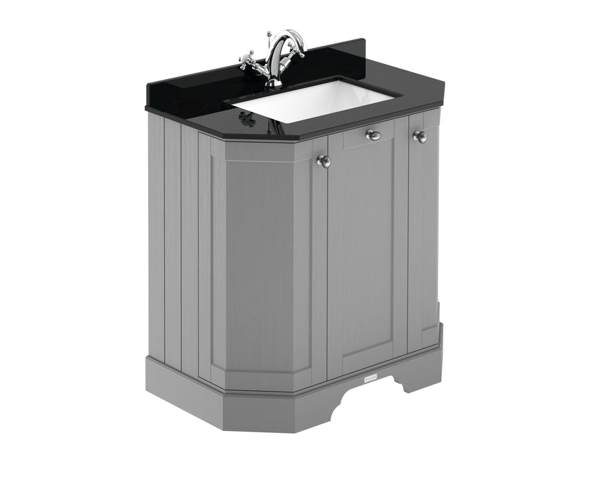 Old London 750mm Storm Grey 3 Door Floor Standing Angled Vanity Unit With 1 Tap Hole Marble Basin