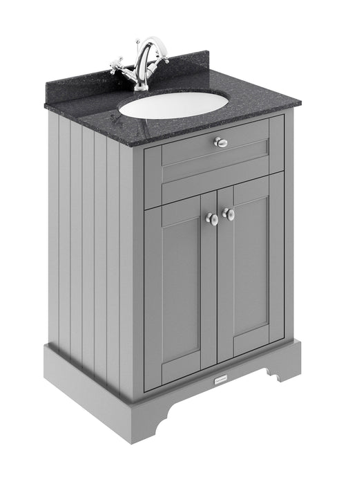 Old London 600mm Storm Grey 2 Door Floor Standing Cabinet With 1 Tap Hole Marble Basin
