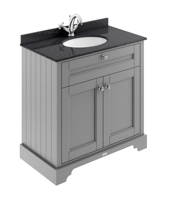 Old London 800mm Storm Grey 2 Door Floor Standing Cabinet With 1 Tap Hole Marble Basin