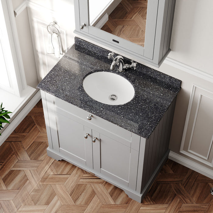 Old London 800mm Storm Grey 2 Door Floor Standing Cabinet With 1 Tap Hole Marble Basin