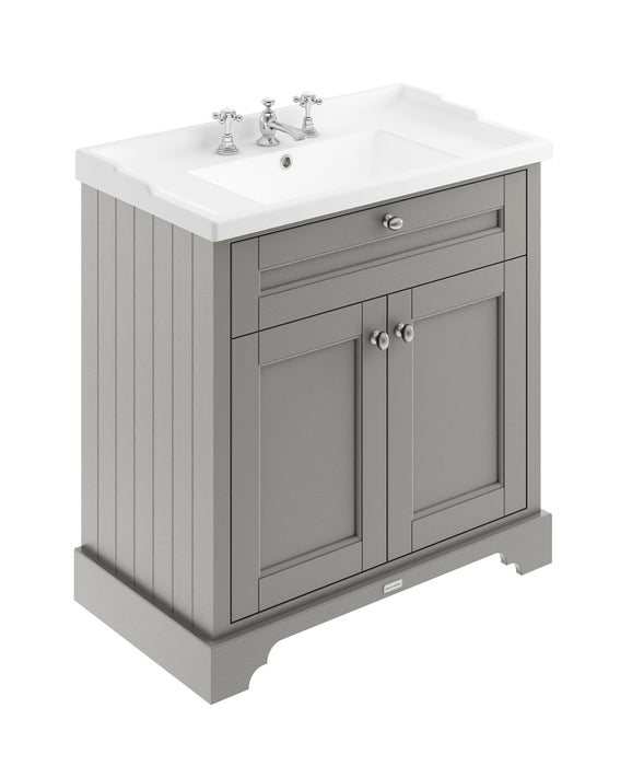Old London 800mm Storm Grey 2 Door Floor Standing Cabinet With 3 Tap Holes Basin