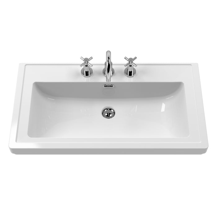 Old London 800mm Storm Grey 2 Door Floor Standing Vanity Unit With 3 Tap Holes Basin