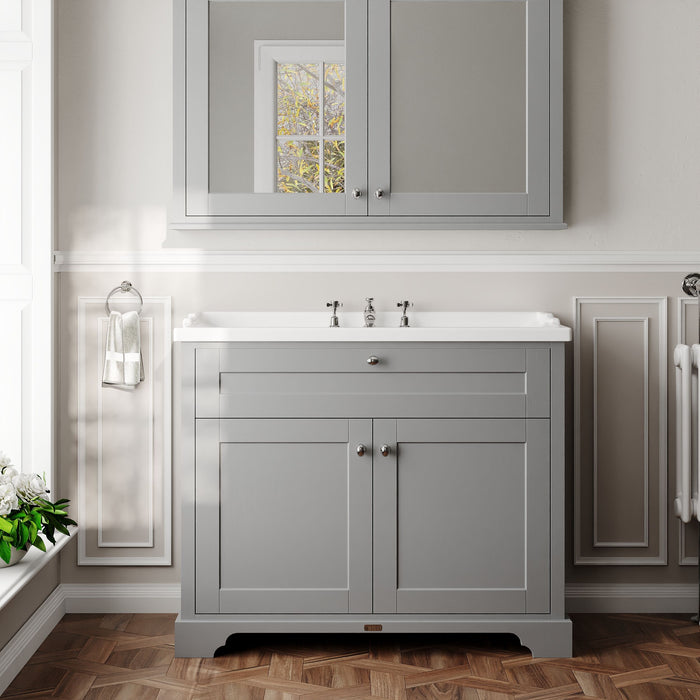 Old London 1000mm Storm Grey 2 Door Floor Standing Cabinet With 3 Tap Holes Basin