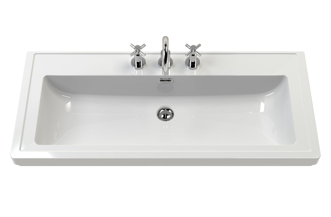 Old London 1000mm Storm Grey 2 Door Floor Standing Vanity Unit With 3 Tap Holes Fireclay Basin
