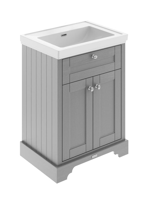 Old London 600mm Storm Grey 2 Door Floor Standing Vanity Unit With Basin