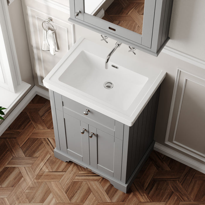 Old London 600mm Storm Grey 2 Door Floor Standing Vanity Unit With Basin