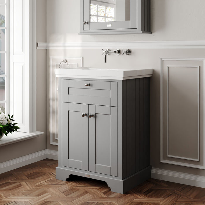 Old London 600mm Storm Grey 2 Door Floor Standing Vanity Unit With Basin