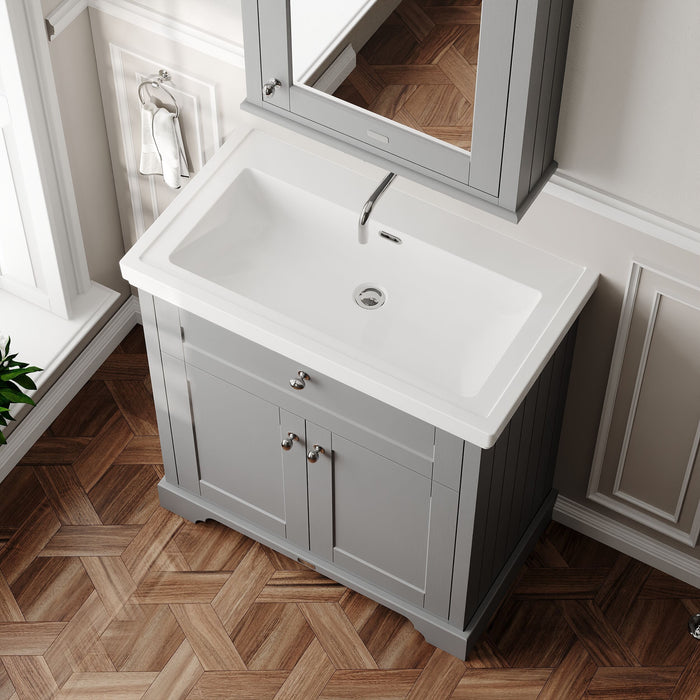 Old London 800mm Storm Grey 2 Door Floor Standing Vanity Unit With Basin