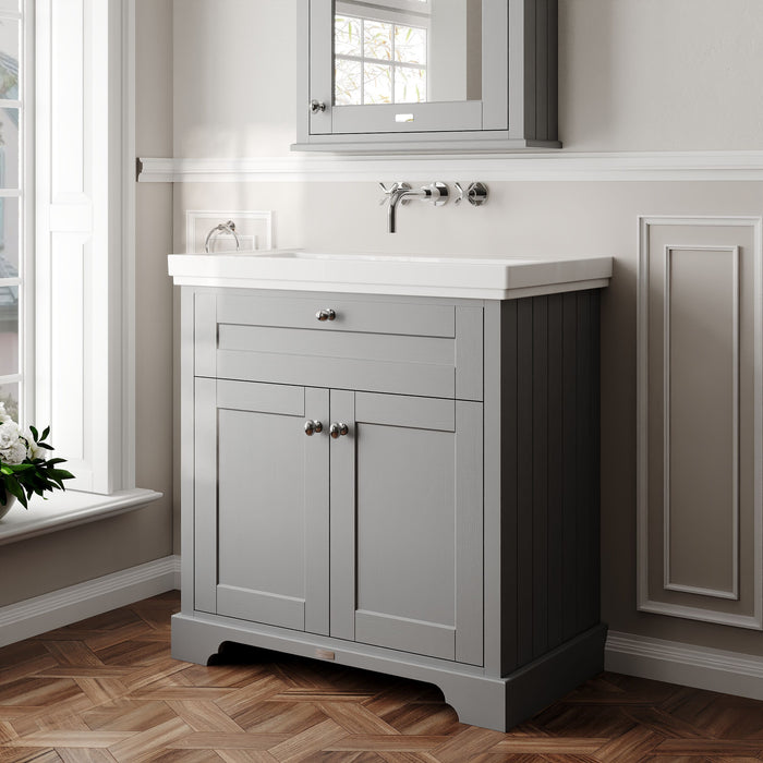 Old London 800mm Storm Grey 2 Door Floor Standing Vanity Unit With Basin