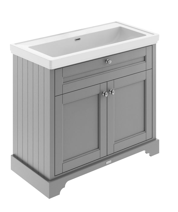Old London 1000mm Storm Grey 2 Door Floor Standing Vanity Unit With Fireclay Basin