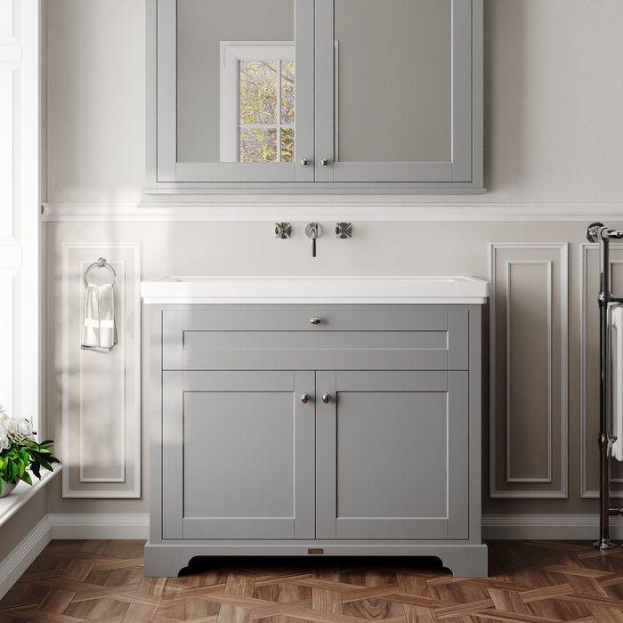 Old London 1000mm Storm Grey 2 Door Floor Standing Vanity Unit With Fireclay Basin
