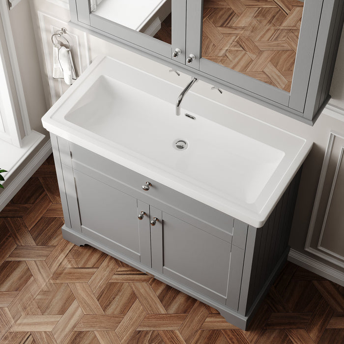 Old London 1000mm Storm Grey 2 Door Floor Standing Vanity Unit With Fireclay Basin