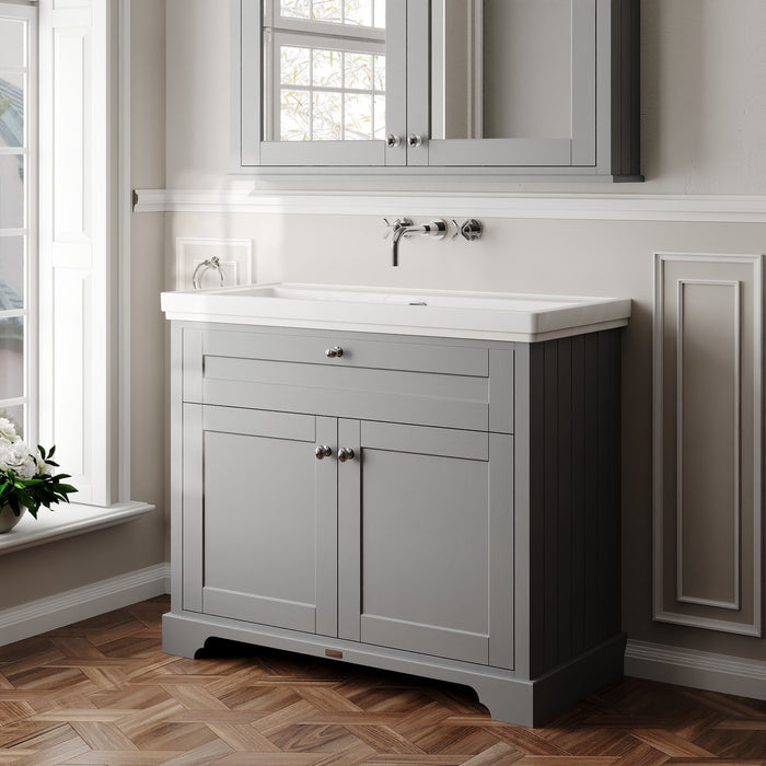 Old London 1000mm Storm Grey 2 Door Floor Standing Vanity Unit With Fireclay Basin