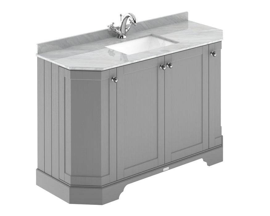 Old London 1200mm Storm Grey 4 Door Floor Standing Angled Vanity Unit With 1 Tap Hole Grey Marble Basin