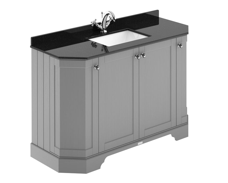 Old London 1200mm Storm Grey 4 Door Floor Standing Angled Vanity Unit With 1 Tap Hole Black Marble Basin