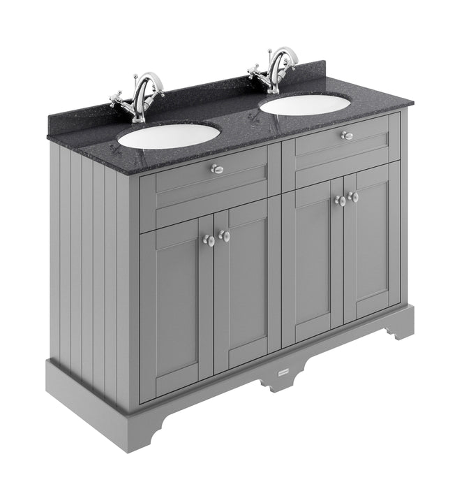 Old London 1200mm Storm Grey 4 Door Floor Standing Cabinet With Black Marble Basin