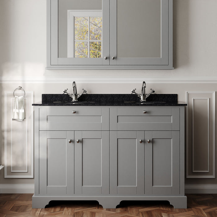 Old London 1200mm Storm Grey 4 Door Floor Standing Cabinet With Black Marble Basin