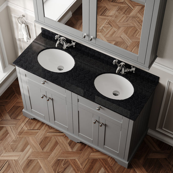 Old London 1200mm Storm Grey 4 Door Floor Standing Cabinet With Black Marble Basin