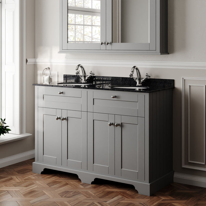 Old London 1200mm Storm Grey 4 Door Floor Standing Cabinet With Black Marble Basin