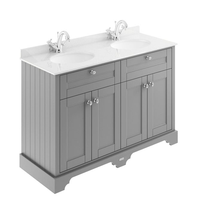 Old London 1200mm Storm Grey 4 Door Floor Standing Cabinet With White Marble Basin