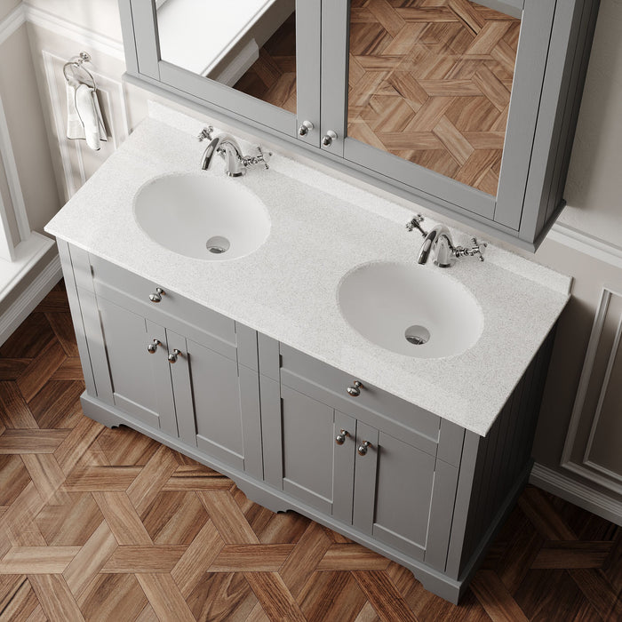 Old London 1200mm Storm Grey 4 Door Floor Standing Cabinet With White Marble Basin