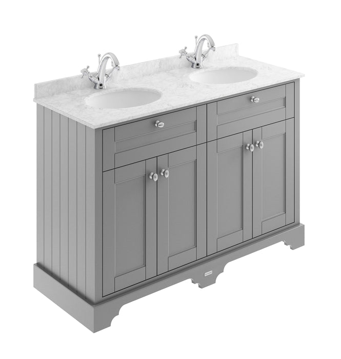 Old London 1200mm Storm Grey 4 Door Floor Standing Cabinet With Twin Marble Basin