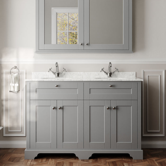 Old London 1200mm Storm Grey 4 Door Floor Standing Cabinet With Twin Marble Basin