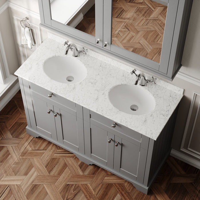 Old London 1200mm Storm Grey 4 Door Floor Standing Cabinet With Twin Marble Basin