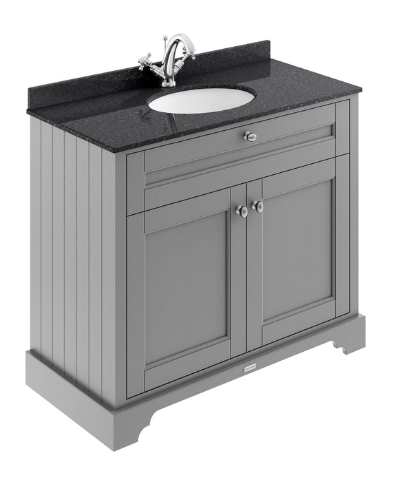 Old London 1000mm Storm Grey 2 Door Floor Standing Cabinet With 1 Tap Hole Marble Basin