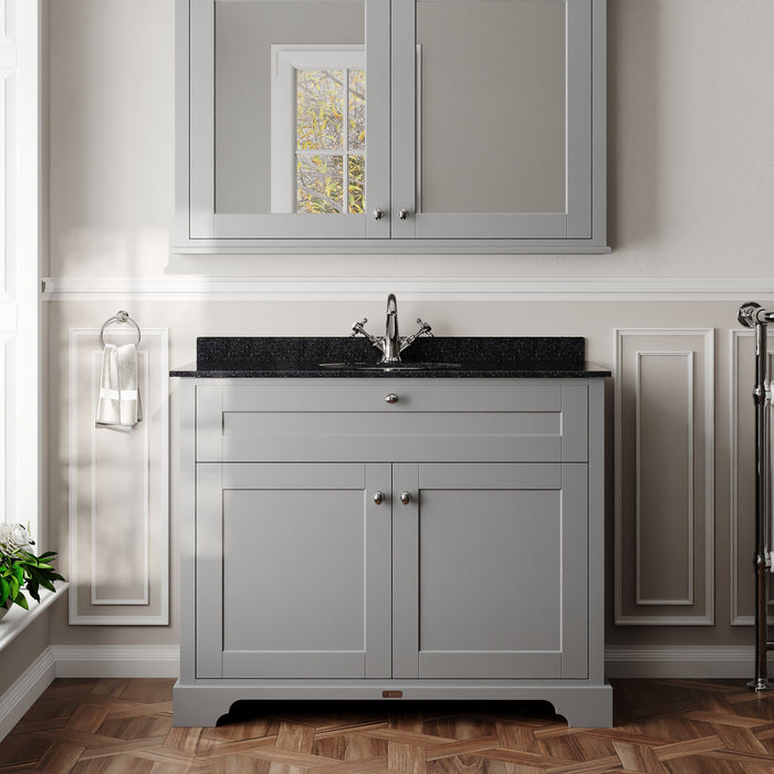Old London 1000mm Storm Grey 2 Door Floor Standing Cabinet With 1 Tap Hole Marble Basin