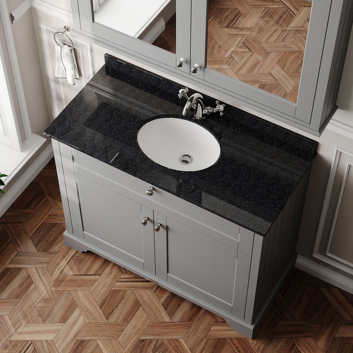 Old London 1000mm Storm Grey 2 Door Floor Standing Cabinet With 1 Tap Hole Marble Basin