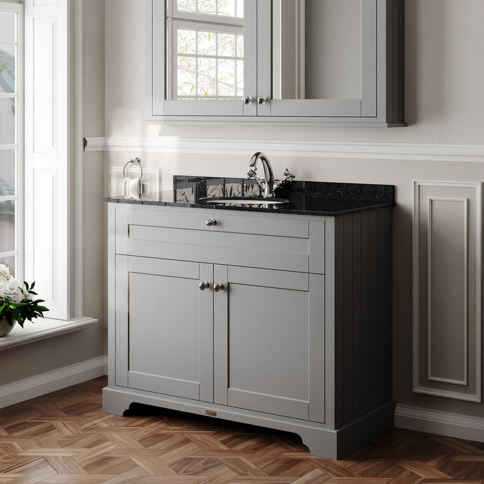 Old London 1000mm Storm Grey 2 Door Floor Standing Cabinet With 1 Tap Hole Marble Basin